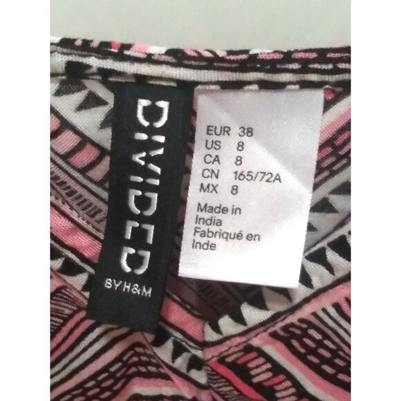 Womens Romper Sz 8 pink black white geometric print The Divided by H&M viscose - Picture 6 of 8